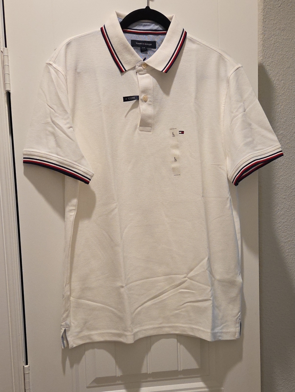 Tommy Hilfiger Cream Polo with Red & Navy Stripe Trim NWT